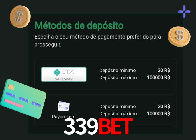O cassino 339Bet oferece uma grande variedade de métodos de pagamento